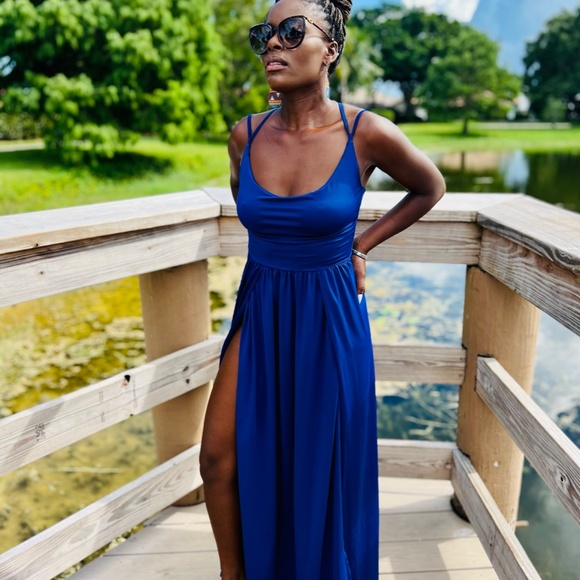 Double Split Strap Lace Up Maxi Sexy Dress - Picture 2 of 6